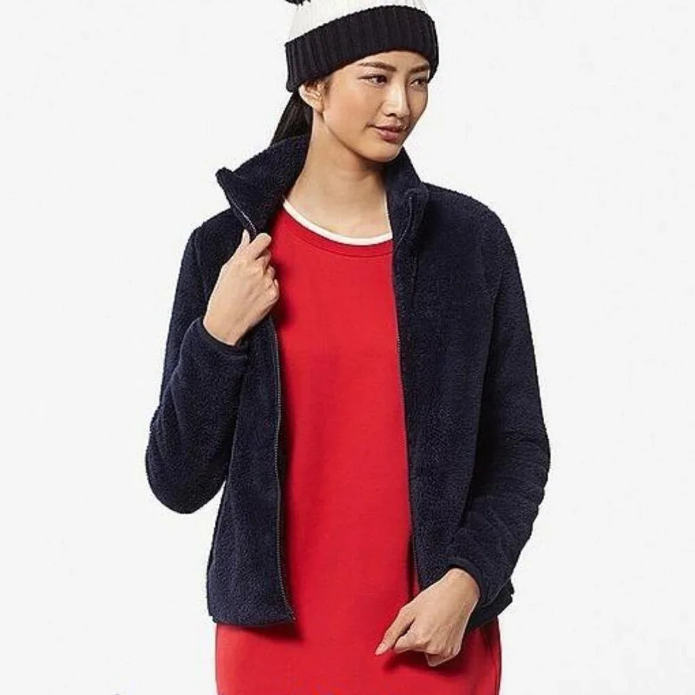 Uniqlo Fluffy Yarn Long Sleeve Navy Fleece Jacket